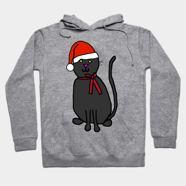 Christmas Kitty Cat Wearing Ribbon and Santa Hat Hoodie by ellenhenryart